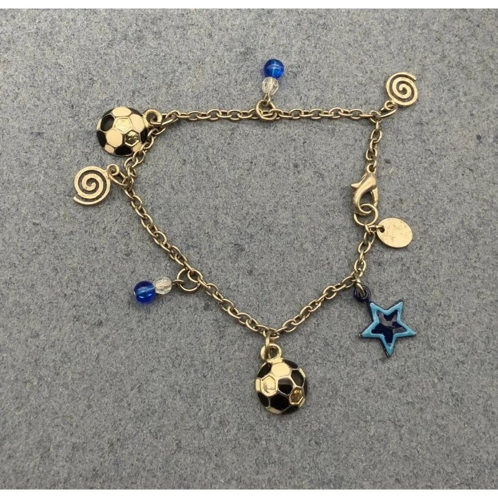 Claires Soccer Charm Bracelet Silver Swirl Blue Black Enamel Star Dangles Chain
